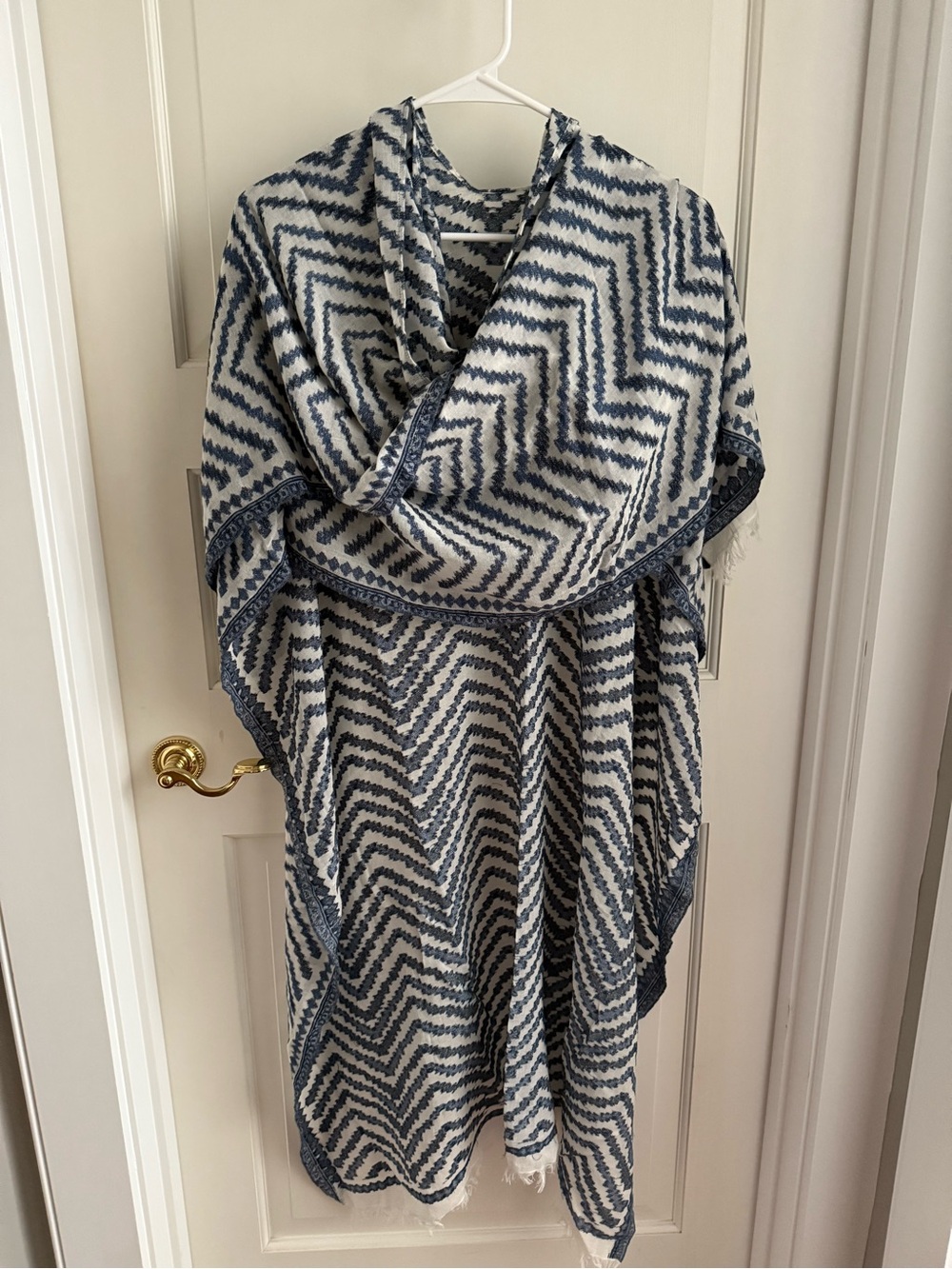 Chevron Knit Shawl Wrap in Blue and White